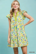 Umgee Floral Flutter-Sleeve Tiered Mini Dress – Green Mix