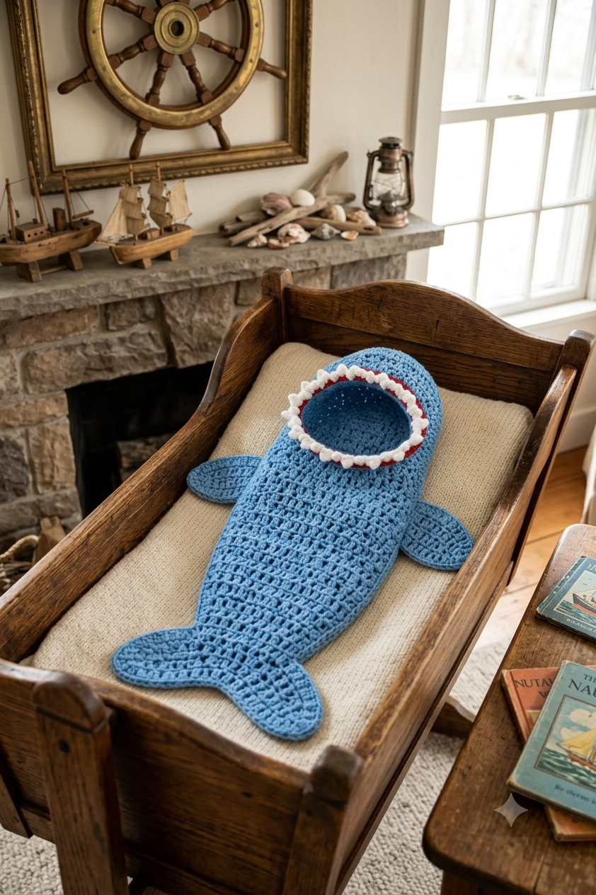 Baby Shark Snuggle Cocoon – Handmade Crochet Swaddle