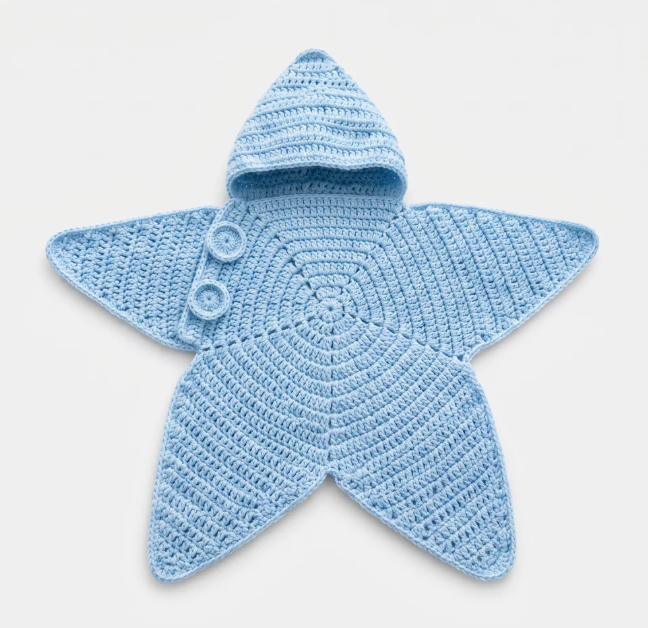Cozy Crochet Starfish Baby Sleep Sack – Hooded Star Swaddle Blanket for Infants