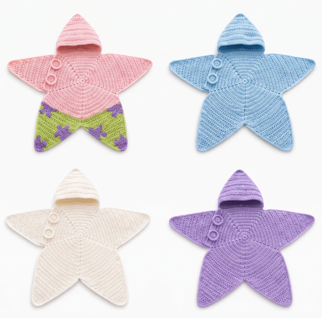 Cozy Crochet Starfish Baby Sleep Sack – Hooded Star Swaddle Blanket for Infants
