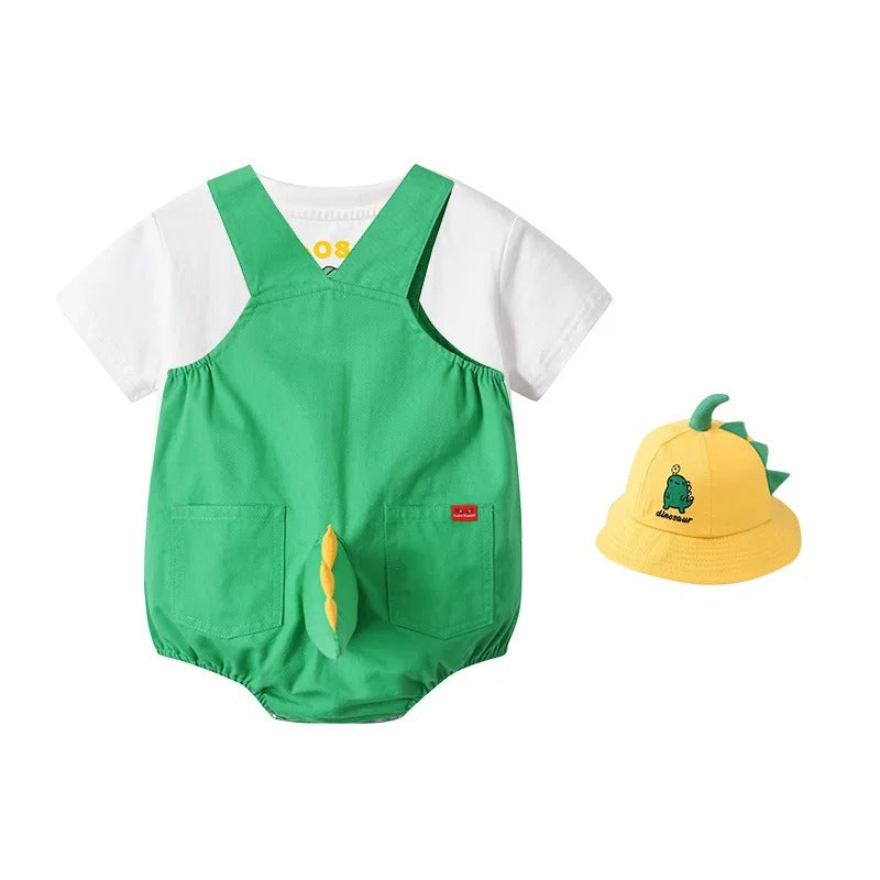 Summer New 0-3 Year Baby Clothes Infant Toddler Baby Overall Pants T-shirt Cartoon Dinosaur Korean Short Fashion Set Stereotail